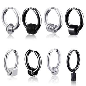 Stainless Steel Hoop Earrings And Ear Clips Unisex Hip Hop Punk Minimalist Geometric Dangle Jewelry For Men Women