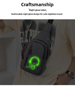 Luminous green astronaut logo on grey waterproof fabric chest bag with earphone port