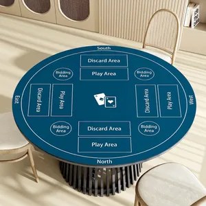 Premium round anti-slip rubber poker mat for card games with professional 4-player layout