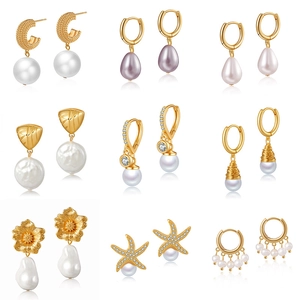 Vintage 18K Vergoldete Kupferohrringe Mit Barocken Muschelperlen Zirkonia Seestern Blumenform Für Damen Elegant