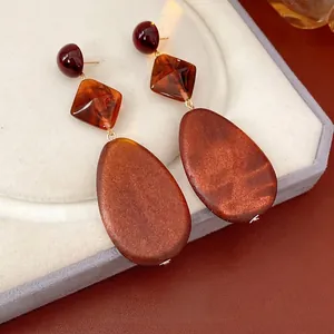 Vintage Bohemian Tiered Drop Earrings With Wood Resin And Silver Earring Post Geometric Dangle For Women Ethnic Style