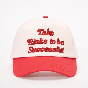 Classic red and white baseball cap with Take Risks to be Successful 3D embroidery