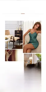 Détail de la chemise de nuit en satin de soie vert foncé avec col en V et fines bretelles