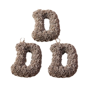 DIY rose letter D charms with 3D floral texture and metal rings for jewelry making