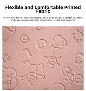 Macro detail of soft pink embossed leather with cute sun and heart pattern textures