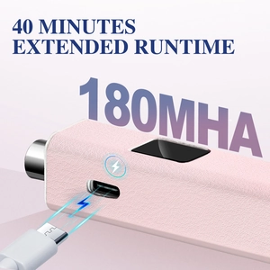 Pink leather handheld nail lamp with LED display and USB-C port for manicure