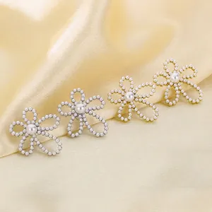 Stainless Steel Flower Stud Earrings With Elegant Shell Artificial Pearl Hollow Petal Design Chic Jewelry For Women