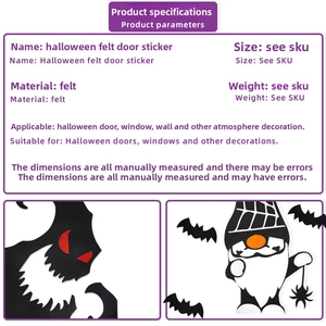 Detail of Halloween felt door sticker featuring spooky gnome and bat wall decorations