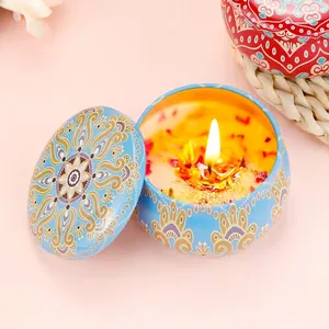 Scented Soy Wax Candles Tin Mandala Pattern With Dried Flowers For Home Decoration Relaxation Aromatherapy Gift