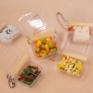 Miniature Realistic Play Food Bento Box Keychain PVC Resin Tiny Chinese Lunch Container Pendant Bag Accessory