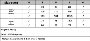 Tableau des tailles pour pantalon taille haute femme avec détails de boutons et mesures tissu