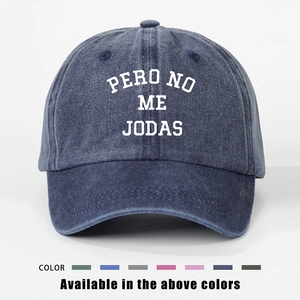 Vintage navy blue Pero No Me Jodas printed cotton baseball cap available in 8 colors