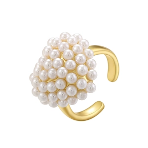 Detailed view of the gold open ring with clustered white pearls for an elegant look