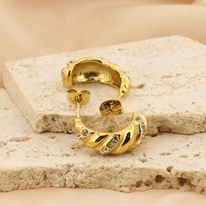 Orecchini vintage a cerchio intrecciato placcati oro 18k con intarsio in zircone