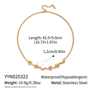 Specifiche dettagliate delle dimensioni per collana in acciaio placcato oro 18K con astri