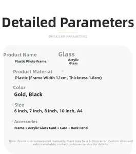 Detailed specs of the PVC photo frame showing 1.1cm width and 1.8cm thickness dimensions