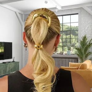 Polished 18k gold plated stainless steel hair cuff and round ponytail holder set