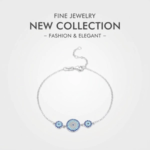 925 Sterling Silver Bracelet For Women With Blue White Cubic Zirconia Evil Eye Pendant Elegant Fashion Jewelry Gift
