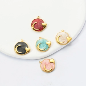 Cosmos style stainless steel charms with colorful enamel moon and heart pattern
