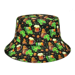 St Patrick Day Bucket Hat Reversible Shamrock Clover Print Sun Protection Irish Festival Unisex Polyester Cotton Fisherman Cap
