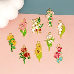 Florale Charms Emaille Zinklegierung DIY Schmuckherstellung Anhänger Rose Sonnenblume Für Halsketten Armbänder
