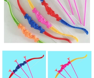 Ergonomic wavy handle detail and suction cup arrows of colorful kids archery bow set