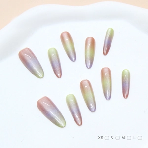 Cat Eye Press On Nails ABS Plastic Long Stiletto Gradient Colorful Handmade Reusable Artificial Fingernails Women