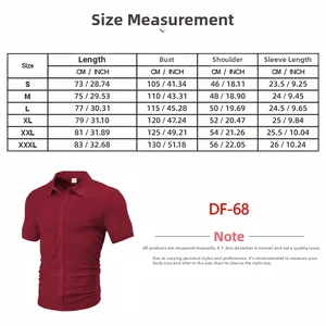 Tableau des tailles détaillé pour chemise homme à manches courtes avec mesures en CM et INCH