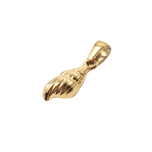Golden sea shell pendant made of stainless steel with a polished finish and hanging ring
