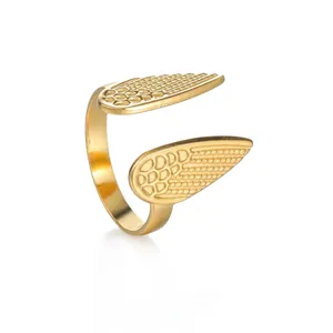 Stainless Steel Open Adjustable Rings Geometric Heart Wing Star Gold Plated Fashion Jewelry For Women