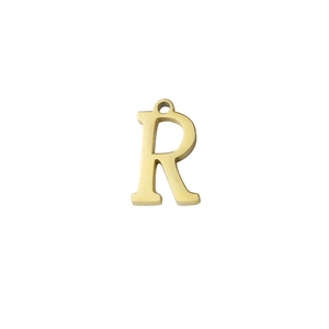 Close-up of a polished golden stainless steel alphabet R pendant for DIY necklace