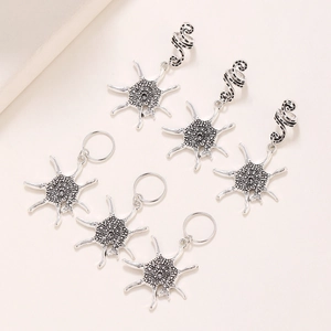 Gothic silver starfish and sun hair rings set with vintage metallic textured finish