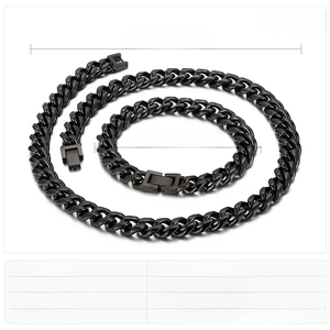 Tableau des tailles détaillé pour collier et bracelet à mailles cubaines en acier noir