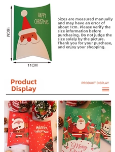 Detailed view of red and green pillow boxes with 16x11cm dimensions for Christmas gifts