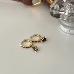 Hoop Earrings With Black Zircon Waterdrop Pendants 925 Sterling Silver Minimalist Elegant Jewelry For Women