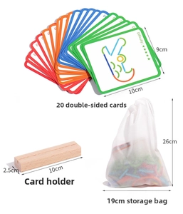 Educational wooden puzzle set with 20 double-sided cards, base, and storage bag for kids