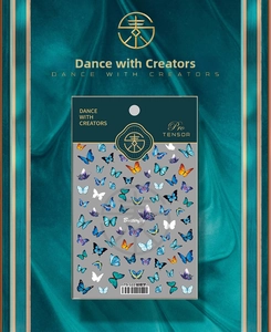 Macro detail of Butterfly Dream nail art stickers with vibrant blue and purple patterns