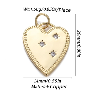 Detailed view of heart-shaped copper pendant with CZ star patterns and 20mm dimensions