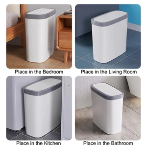 Slim white waste bin with grey lid for narrow gaps in bedrooms, kitchens and bathrooms