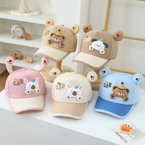 Kids cartoon baseball cap with 3D silicone animal design and cute ears for outdoor sun protection