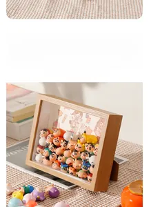 3D wooden shadow box frame for storing and displaying mini cartoon figurine collections