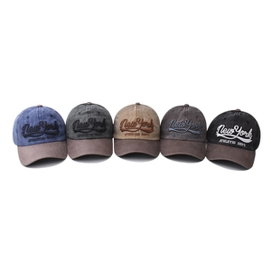 Vintage washed cotton baseball caps with New York embroidery in five assorted colors