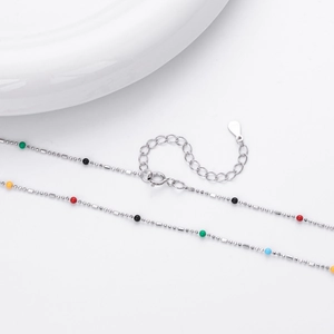Minimalist S925 sterling silver necklace with colorful rainbow beads and adjustable lobster clasp