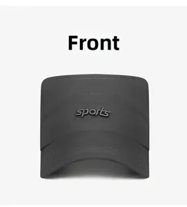 Front view showing detailed sports embroidery and stitching on dark gray flat top cap