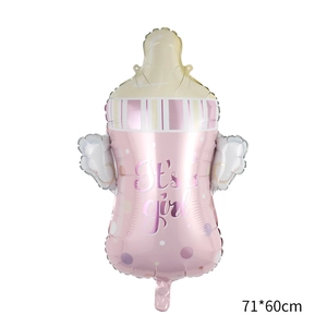 Pink milk bottle foil balloon with It's a girl print for baby shower decor 71x60cm