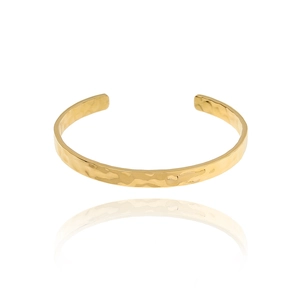 Irregular hammered texture open cuff bracelet in 18K gold plated stainless steel finish