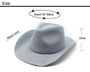 Tableau des tailles du chapeau de cowboy en denim bleu avec mesure de 58cm et bord de 8cm