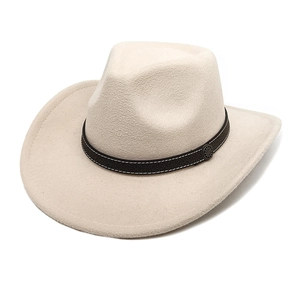 Classic cream wool western cowboy hat with brown decorative band and vintage metal emblem
