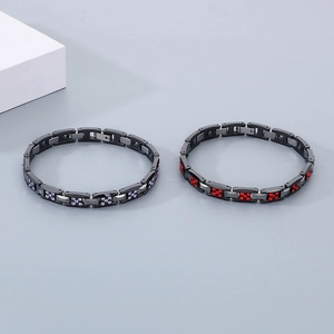 Bracelets hip hop en acier tungstène avec strass colorés et thérapie magnétique santé