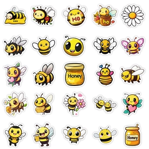 5x5 grid layout of waterproof cartoon bee stickers for DIY stationery and crafts